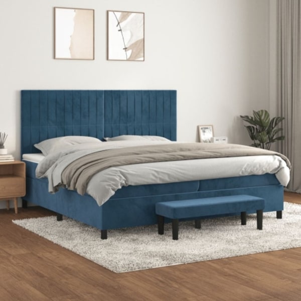 Ramsäng med madrass mörkblå 200x200 cm sammet