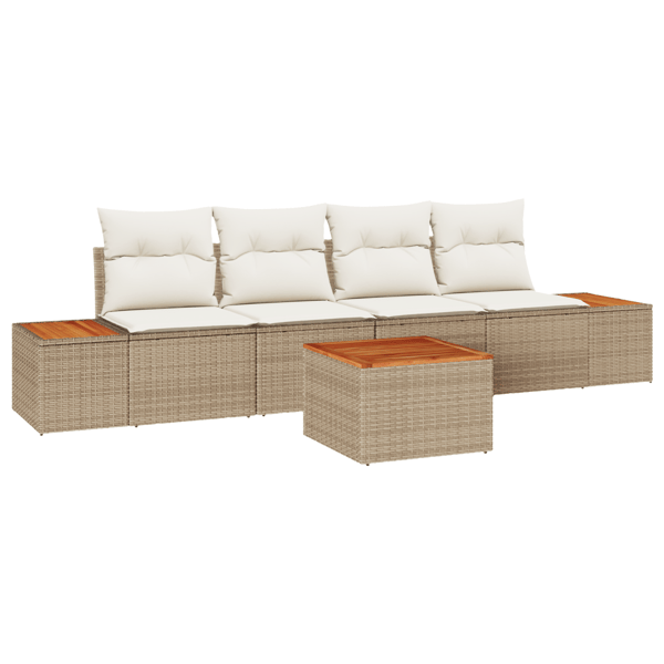 Trädgårdsoffset med kudde med lagring 5 pcs Beige Poly rattan