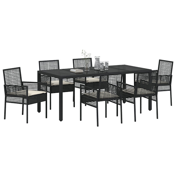 Trädgårdsmöbelset 7 pcs Svart konstrotting