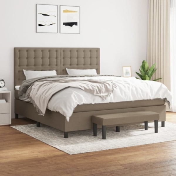 Ramsäng med madrass taupe 160x200 cm tyg