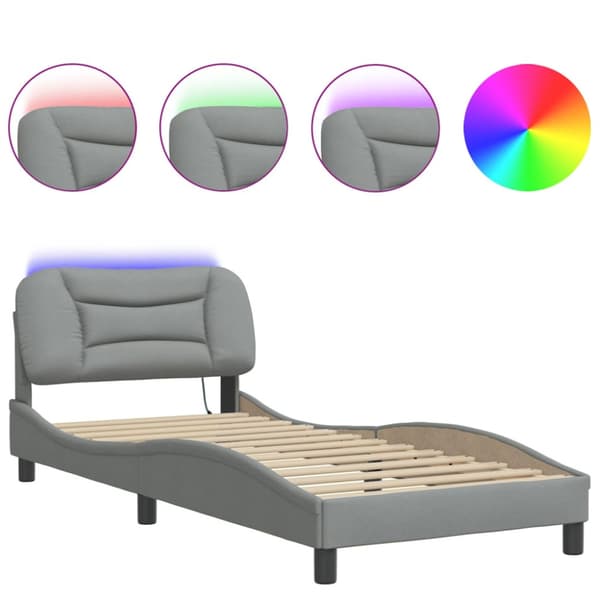 Bed Frame with LED without Mattress "Hvar" Light Grey 80x200 cm Fabric