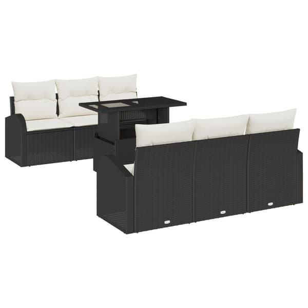 Trädgårdsoffset med kudde 7 pcs Svart Poly rattan
