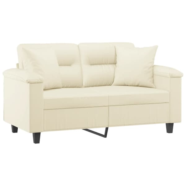 2-sits soffa med prydnadskuddar gräddvit 120 cm konstläder