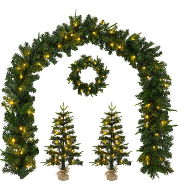 Mini-julgransset 45 cm 125 LED-lampor Varmvit PVC och PE Grön