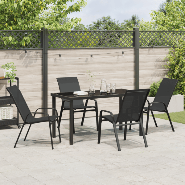 Trädgårdsmöbelset 5 pcs Svart Pulverlackerad stål