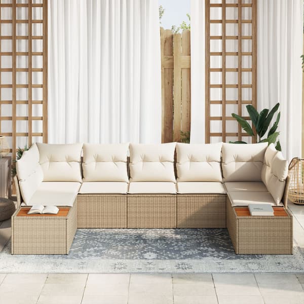 Trädgårdsoffset med kudde 7 pcs Beige konstrotting