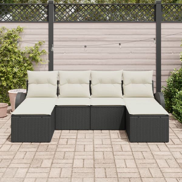 Trädgårdsoffset med kudde 6 pcs Svart Poly Rattan
