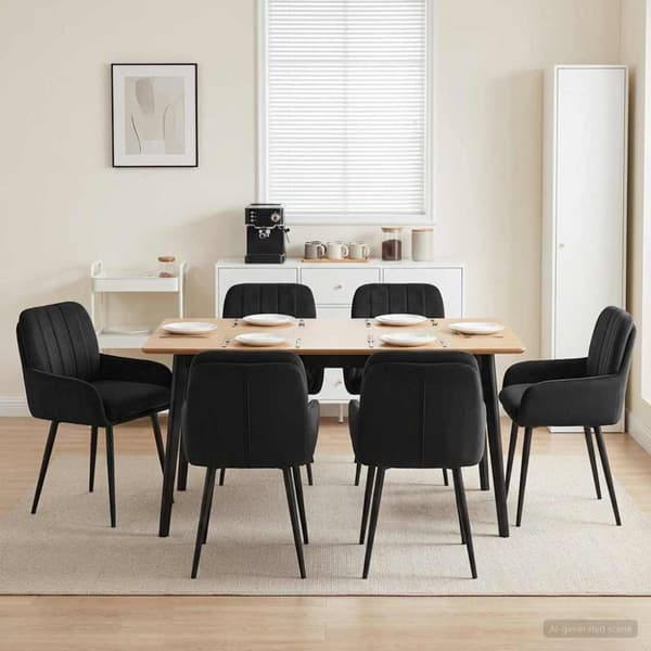 Matstolar 6 pcs Sammet Svart 59 x 59,5 x 90 cm