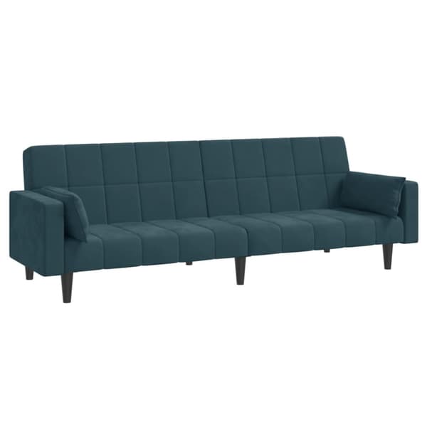 Bäddsoffa 2-sits med två kuddar blå sammet