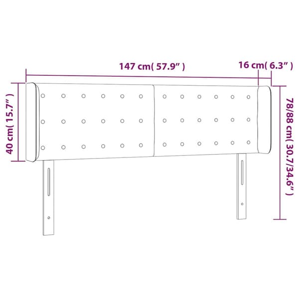 Sänggavel LED mörkblå 147x16x78/88 cm sammet