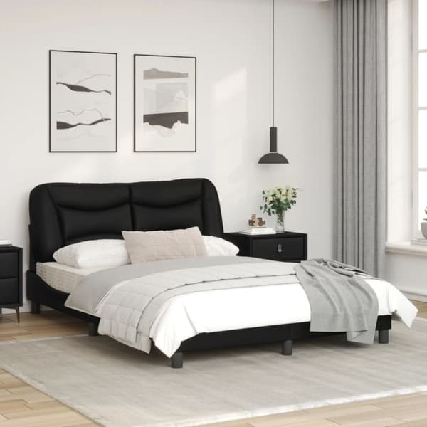 Bed Frame with LED without Mattress "Hvar" Black 140x190 cm