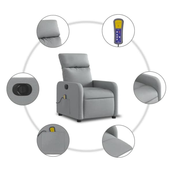 Elektrisk massagefåtölj ljusgrå tyg