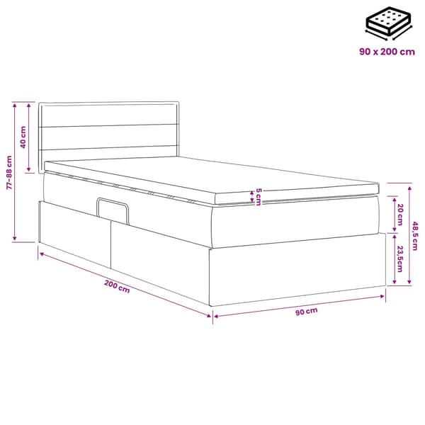 Förvaringssäng med madrass Blå 90 x 200 cm Sammet