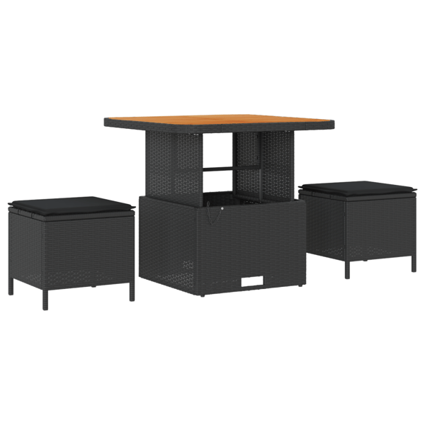 Trädgårdsoffset 9 pcs Svart Poly Rattan och Pulverlackerad Stål