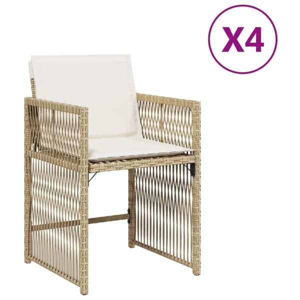 Trädgårdsstolar med dynor 4 st beige konstrotting