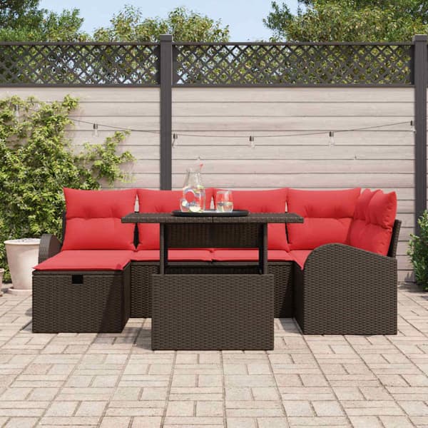 Trädgårdsoffset med kudde med lagring 7 pcs Brun Poly rattan