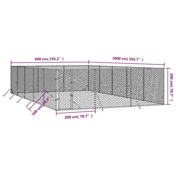 Hundgård för utomhusbruk silver 6x10x2 m galvaniserat stål