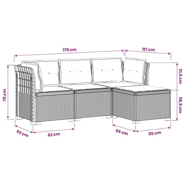 4-sits Trädgårdsoffa med Kuddar Rattan Look PP Vit