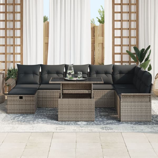 Trädgårdsoffset med kudde med lagring 9 pcs Grå Poly rattan
