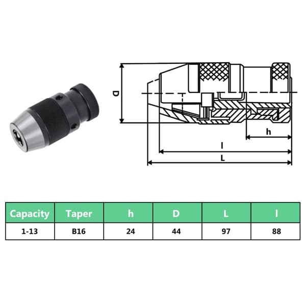 Snabbchuck MT2-B16 med 13 mm spännvidd