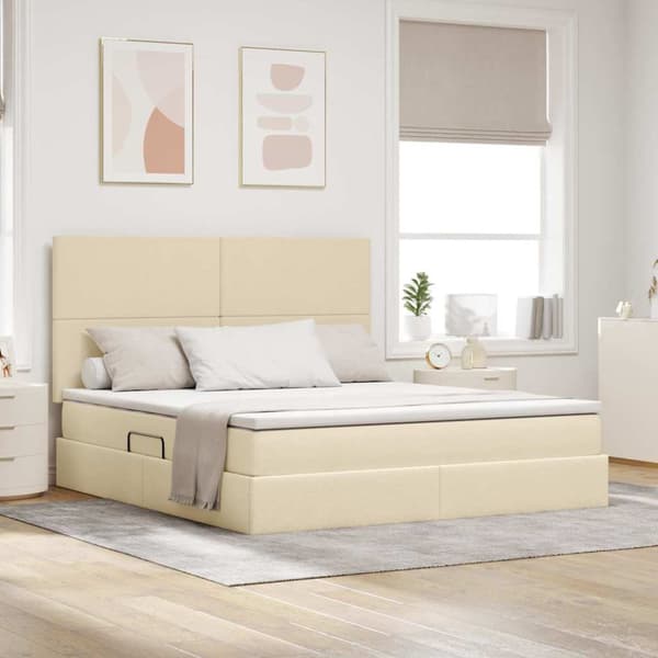 Förvaringssäng med madrass Kräm 160 x 200 cm Polyester