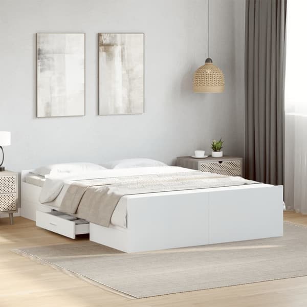 Sängram med lådor vit 120x190 cm konstruerat trä