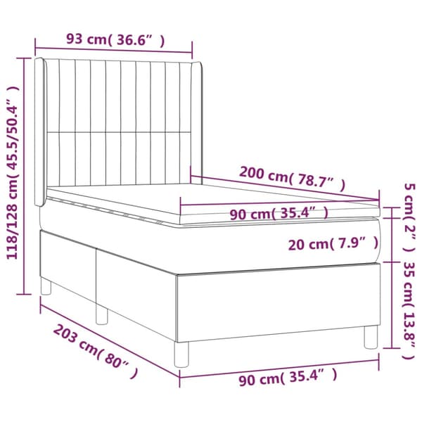Ramsäng med madrass & LED mörkgrå 90x200 cm sammet