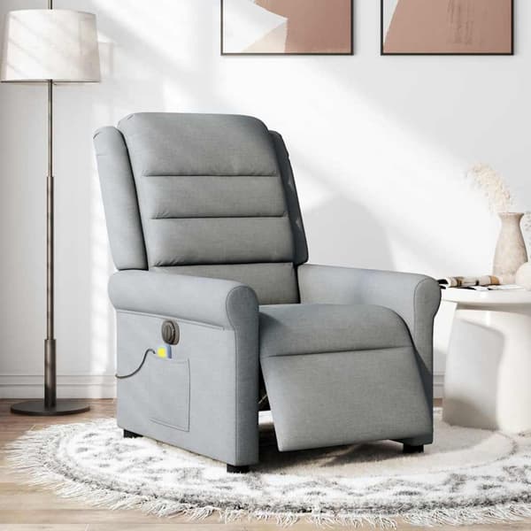 Elektrisk massagefåtölj ljusgrå tyg