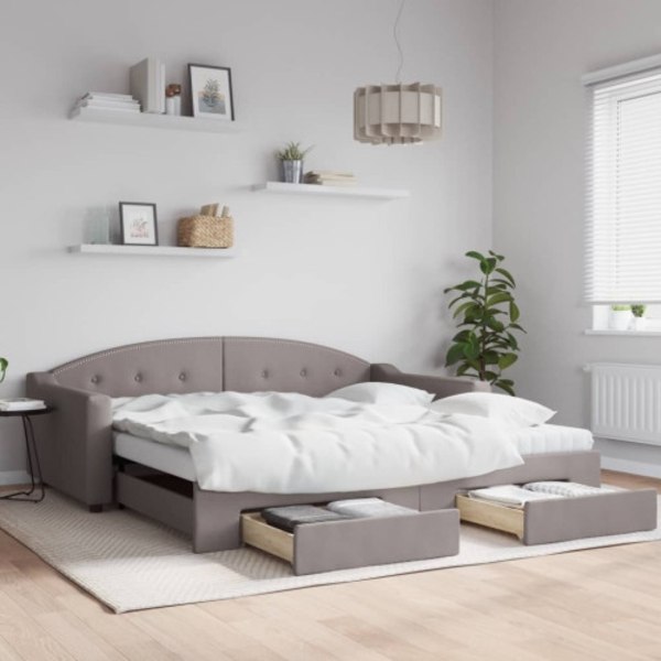 Dagbädd utdragbar med lådor taupe 100x200 cm tyg