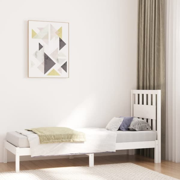 Sängram vit massivt trä 75x190 cm