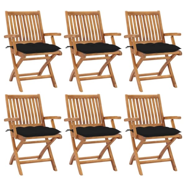 Hopfällbara trädgårdsstolar med dynor 6 st massiv teak