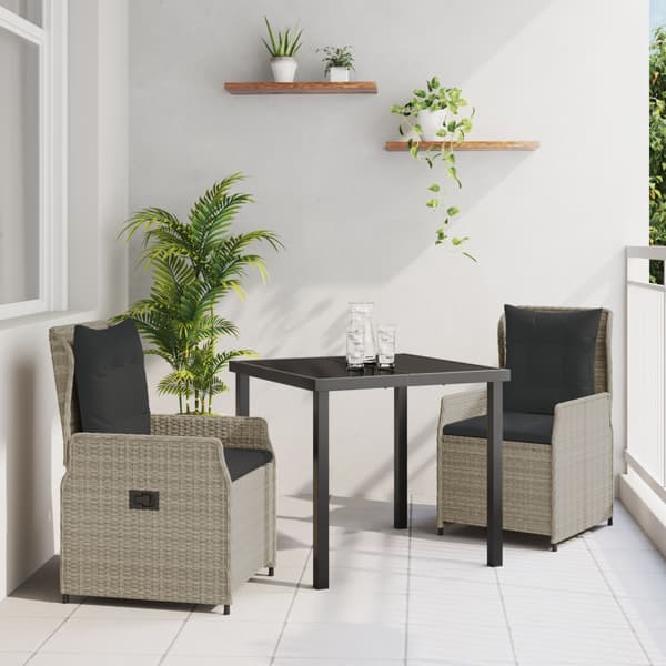 Trädgårdsmöbelset 3 pcs Ljusgrå konstrotting