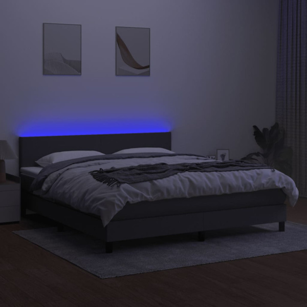 Ramsäng med madrass & LED mörkgrå 160x200 cm tyg