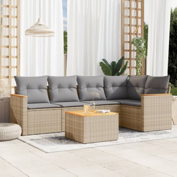 Soffgrupp för trädgården med dynor 6 delar beige konstrotting