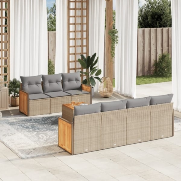 Matgrupp för trädgården med dynor 8 delar beige konstrotting
