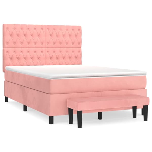 Ramsäng med madrass rosa 140x190 cm sammet