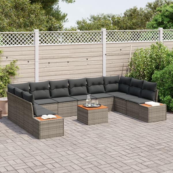 Trädgårdsoffset med kudde 11 pcs Grå Poly rattan