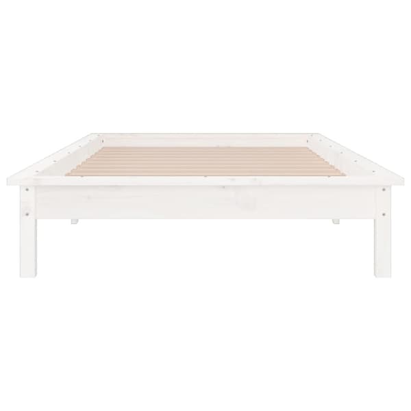 Sängram med LED 90x200 cm massivt trä vit