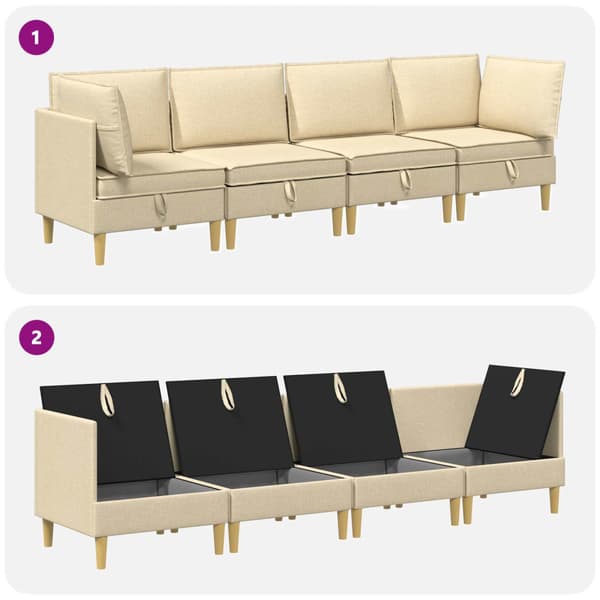 Möbelset för vardagsrummet med kudde 4 pcs Gräddvit Tyg