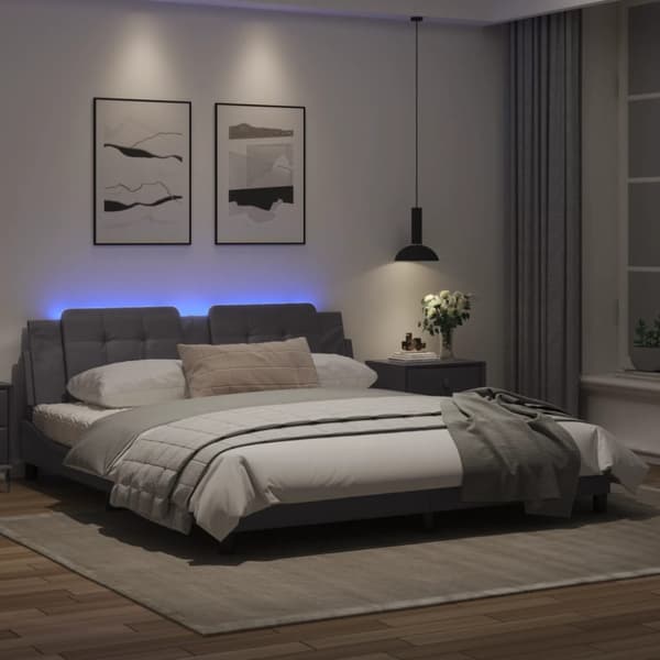 Bed Frame with LED without Mattress "Zadar" Grey 180x200 cm