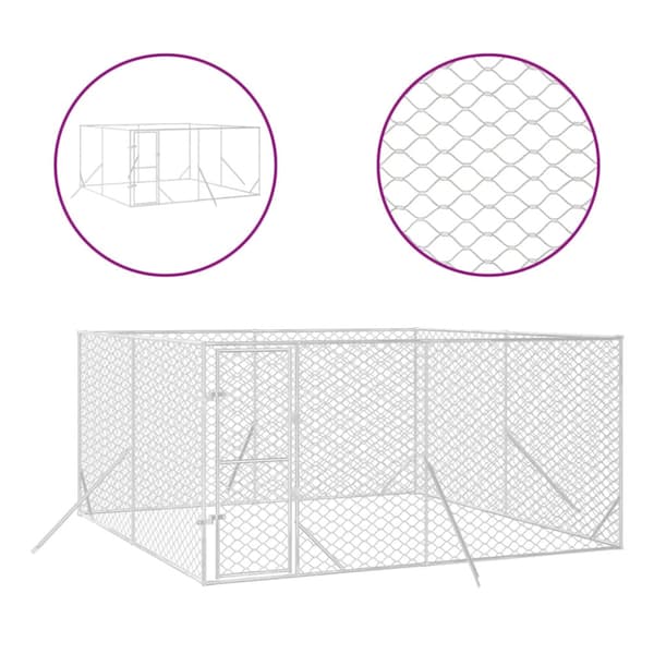 Hundgård för utomhusbruk silver 4x4x2 m galvaniserat stål