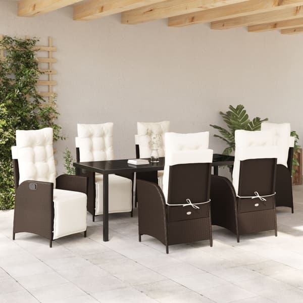 Trädgårdsmöbelset med kudde 7 pcs Brun konstrotting