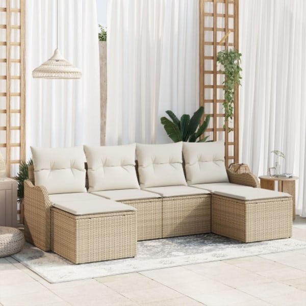 6-delad trädgårdsoffagrupp med kuddar Beige poly rotting
