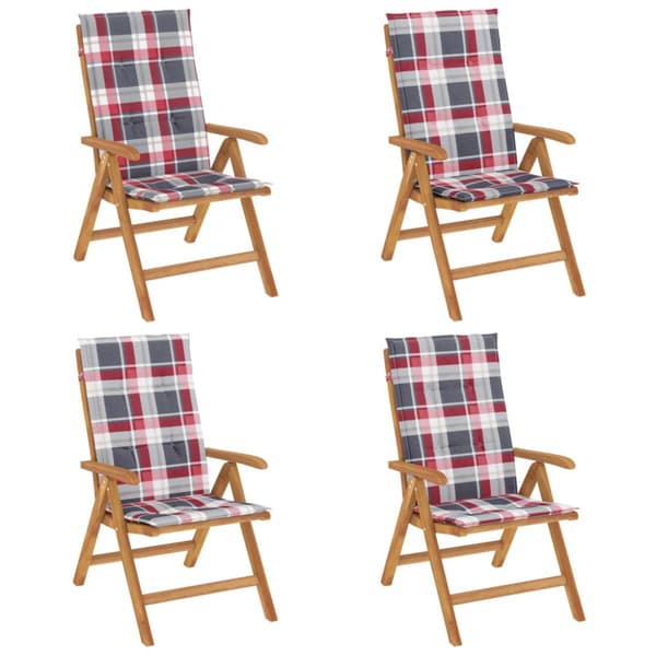 Fällbara fåtöljer med dynor, 4 st, massivt trä, teak