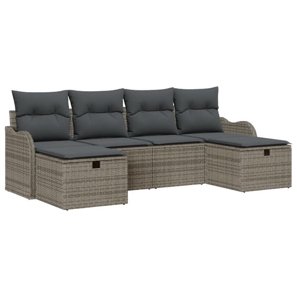 Trädgårdsoffset med kudde med lagring 6 pcs Grå Poly rattan