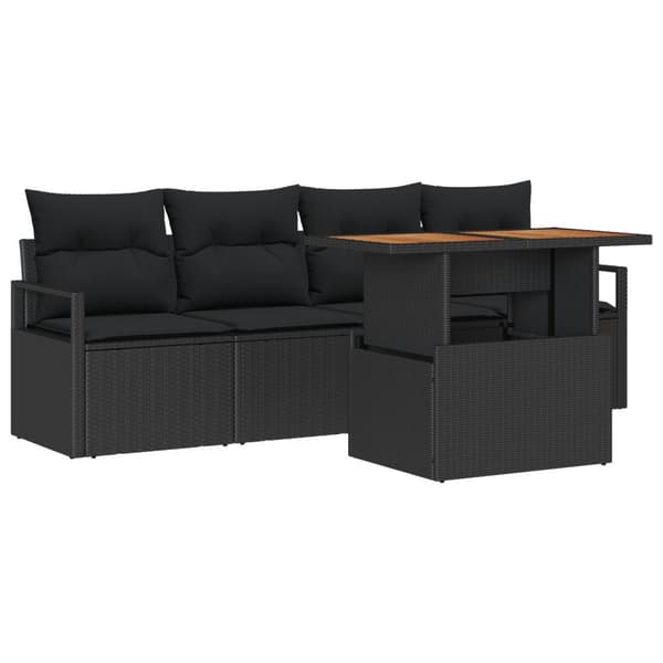 Trädgårdsoffset med lagring 5 pcs Svart Poly rattan