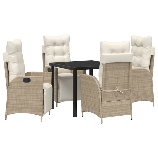 Trädgårdsmöbelset med kudde 5 pcs Beige konstrotting