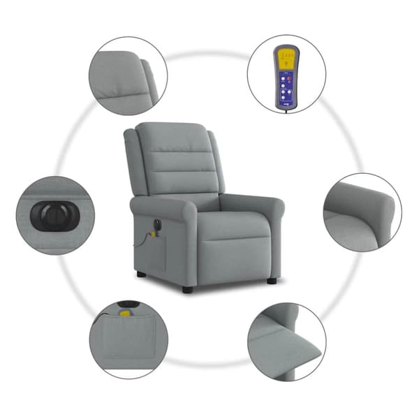 Elektrisk massagefåtölj ljusgrå tyg