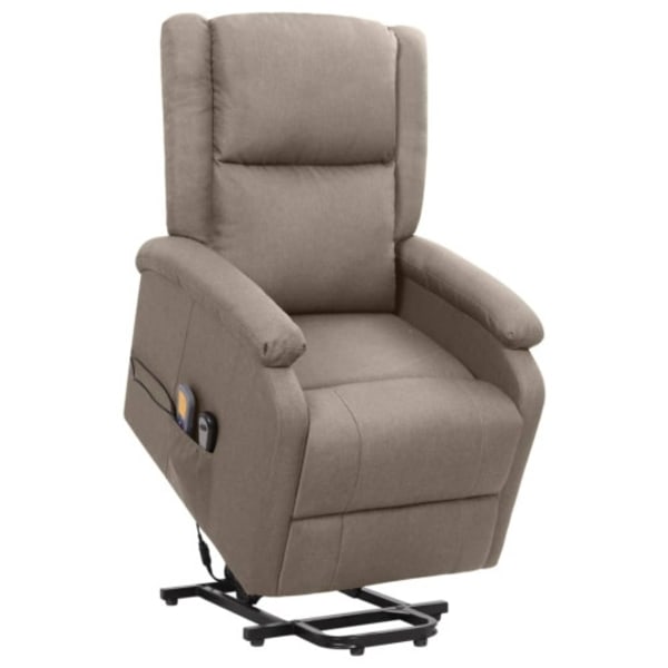 massagefåtölj med uppresningshjälp taupe tyg