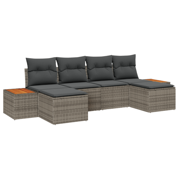 Trädgårdsoffset med kudde 6 pcs Grå Poly Rattan